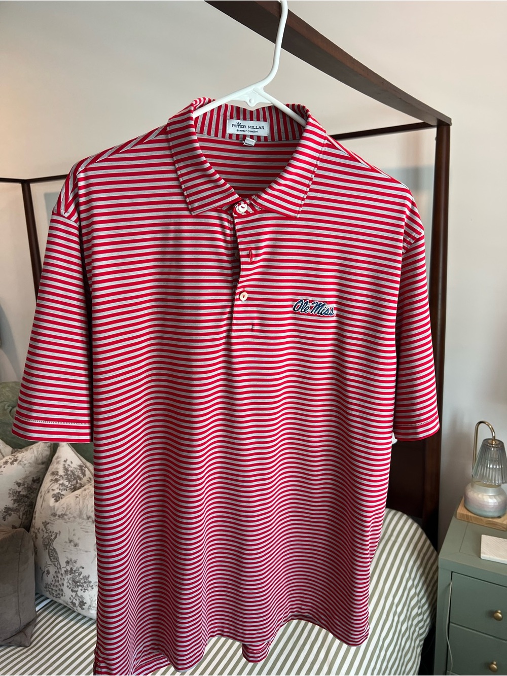 Peter Millar Ole Miss Red & Grey Striped Polo